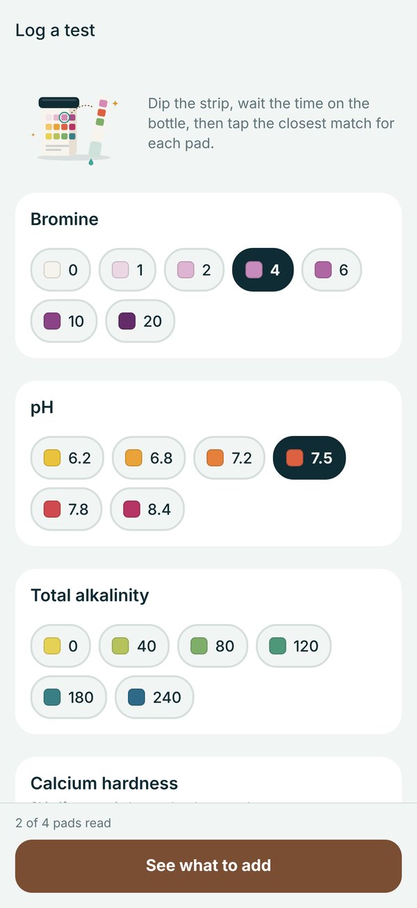 Logging a strip test by tapping pad colors