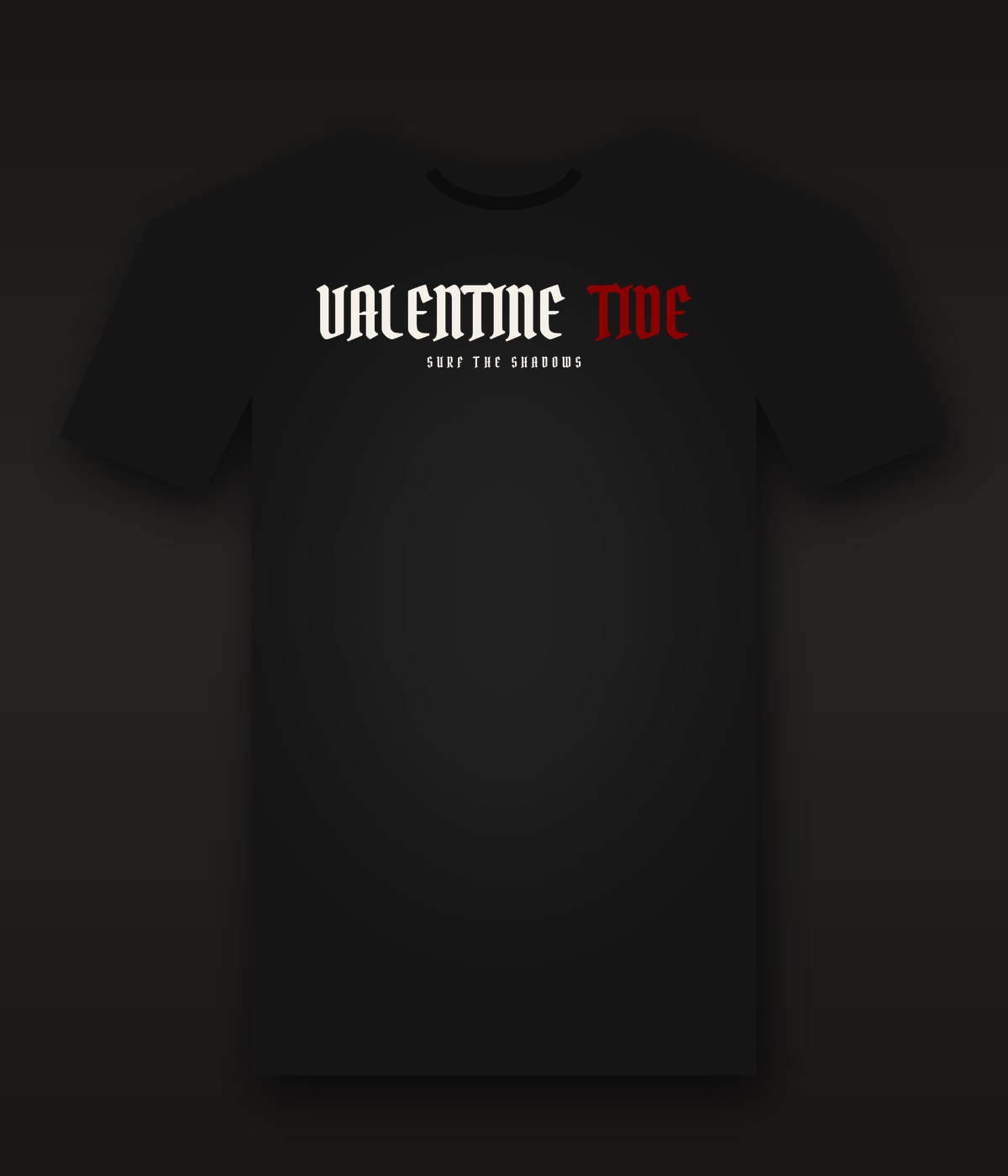 Black Wordmark Tee with the Valentine Tide logo across the chest